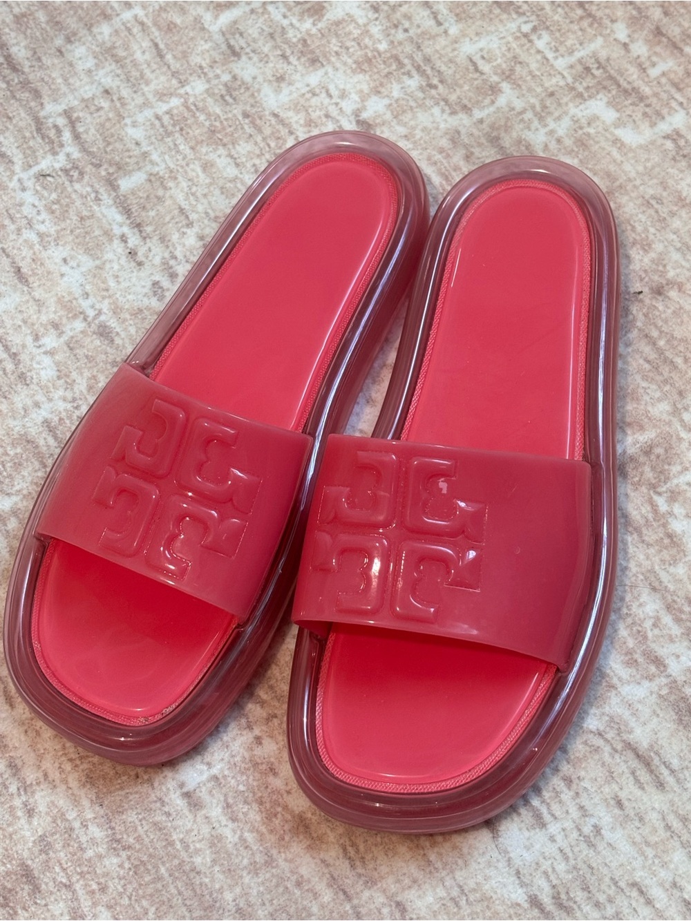 Tory Burch Red Slide Sandals with Embossed Strap 11B